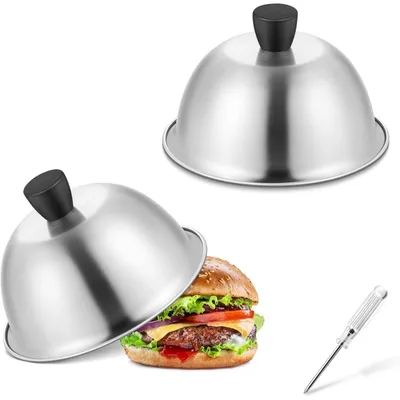 Immagine prodotto di Due campane per hamburger in acciaio inossidabile, dimensioni 15,2 x 9,6 cm, con manico in plastica