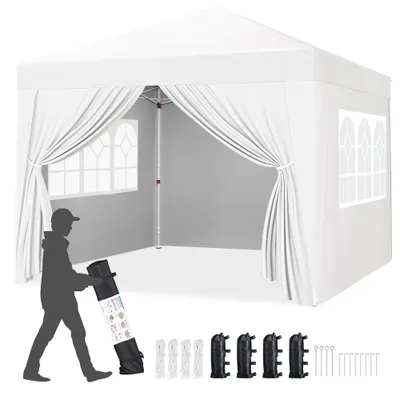 Produktbild von Yaheetech 3 x 3 m Pavillon verstellbarer Faltpavillon mit 4 Seitenwänden & Rolltasche UV-Schutz 50+ wasserdicht Weiß