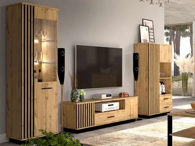 Obrázok produktu pre Stena do obývacej izby s LED osvetlením MILAGRA 1 - dub wotan / čierna