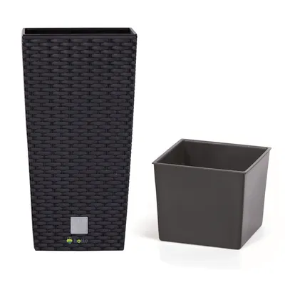 Obrázok produktu pre Květináč Ratan vzhled Antracit Námestie 17x17x32,4 cm Vysoký kapacita 7,2 L Trapéz plast
