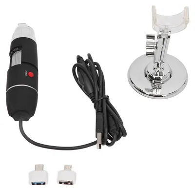 Obrázok produktu pre Digitálny mikroskop USB 3 v 1, 1600-násobné zväčšenie, 8 LED diód, nastaviteľné zväčšenie, endoskopická kamera s držiakom na kontrolu
