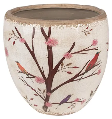 Image de Clayre & Eef Pot de fleurs Ø 18x17 cm Beige Marron Céramique Branches
