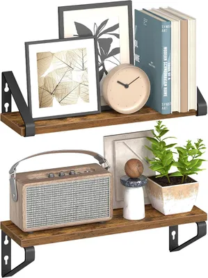 Imagen del producto de Juego de 2 estanterías de pared – Estanterías flotantes de estilo industrial – 40 cm – Color marrón rústico – Soportes metálicos s