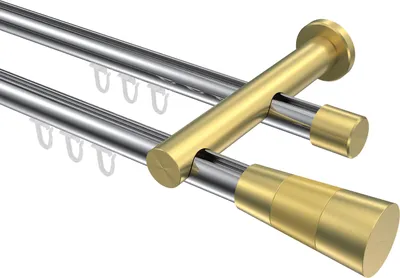 Produktbild von Interdeco Innenlaufstange / Gardinenstange mit Innenlauf Chrom / Messing-Optik, Typ Platon Tanara (Konus), 20 mm Ø 2-läufig, 100 cm