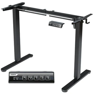 Produktbild von AREBOS Schreibtischgestell elektrisch höhenverstellbar Einzelmotor 70 kg 70,5–116,5 cm LCD Memory Kollisionsschutz Schwarz Homeoffice