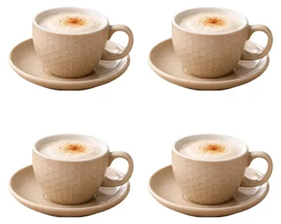 Produktbild von HOWHOMELY | Tasse mit Untertasse - Kaffeetasse - 4er Set - beige - Teetasse - elegant - modern