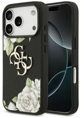 Produktbild von Handyhülle für iPhone 17 Pro Max, Guess Grained Roses Big 4G, Schwarz mit floralem Muster