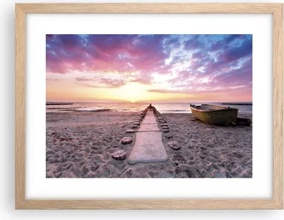 Produktbild von Gerahmtes Poster - Rahmen in heller Eiche - Boot Strand Himmel - 40x30 cm - Wand Bild - Wanddeko - Wandbilder - Kunstposter - Wandposter - Bilderrahmen - Bilder - Kunstdruck - P2NAA40x30-5064