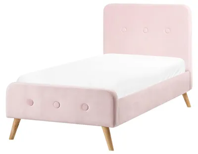 Zdjęcie produktu dla BELIANI Łóżko ze stelażem pastelowy róż tapicerowane tkaniną welur drewniane nóżki 90 x 200 cm nowoczesny wygląd