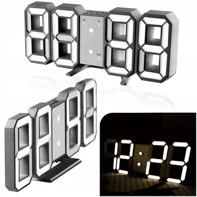 Zdjęcie produktu dla Zegar Elektroniczny Led 3D Z Budzikiem Uniwersalny Czarny 22Cm
