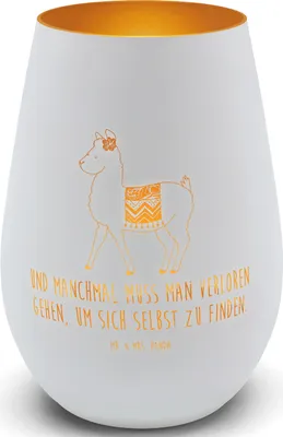 Produktbild von Mr. & Mrs. Panda Teelichthalter Alpaka Stolz - Weiß - Geschenk, Glas, Kerzenhalter, Lama, Windlicht, deko licht, Laterne, Outdoor