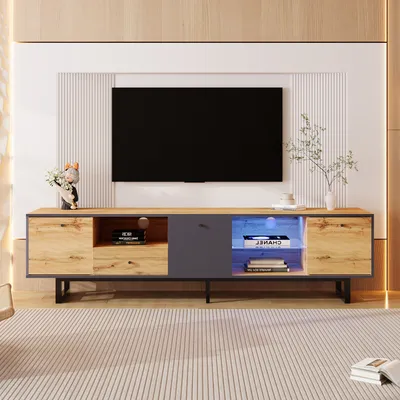 Produktbild von Merax TV-Lowboard mit Schublade und Türen im Industrial Design, TV-Schrank mit LED und Einlegebden, Fernsehtisch in Altholzoptik, Lowboard 190x40x50cm