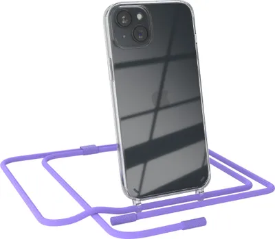Produktbild von EAZY CASE Handykette für Apple iPhone 15 Plus, Clear Case aus Silikon, mit Umhängeband, abnehmbare Endstücke, Handyband in Violett