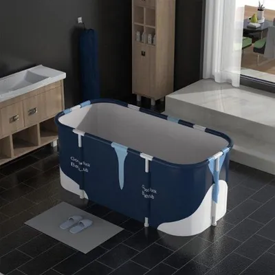 Zdjęcie produktu dla Przenośna kabina prysznicowa z 2 systemami odprowadzania wody, 140 cm, niebieska