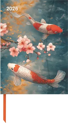 A diary with a Japanese-inspired design featuring koi fish and cherry blossoms.