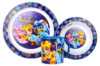 Produktbild von 3 teiliges Kinder-Geschirrset Frühstücks-Set Essteller Müslischale Trinkbecher Kunststoff BPA-frei (Paw-Film
