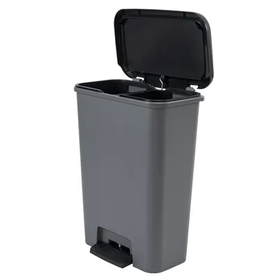 Image de Poubelle à Pédale Duo 23 L + 23 L 49.6 X 29.4 X H62 Cm Gris Noir - Compatta - Curver