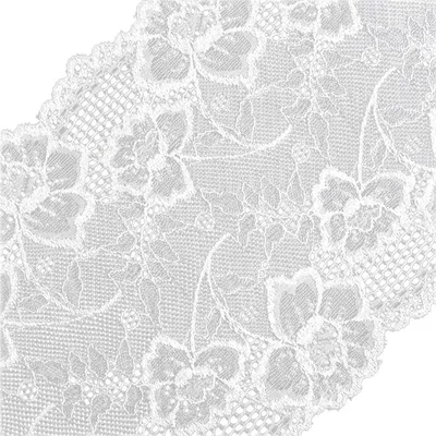 Elastische Spitze Blumenmuster ab 0,5m x 185mm Spitzenborte Dessousspitze Tischband weiß