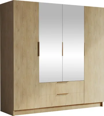 Produktbild von MIRJAN24 Kleiderschrank Sofia II 200, Schlafzimmer, mit Spiegel, Drehtürenschrank, mit Kleiderstange, Modern, Garderobenschrank, Metallgriffe (Farbe: Eiche Cremona + Gold)