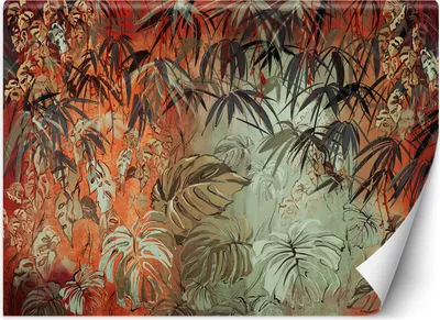 Produktbild von Vlies fototapete Tropische Dschungelblätter gemalt 200x140 cm Feeby Orange inkl. Kleber einfache Montage