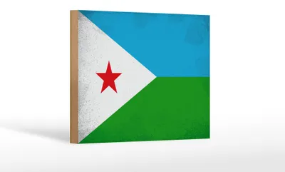 Produktbild von Holzschild Flagge Dschibuti 18x12cm Flag Djibouti Vintage