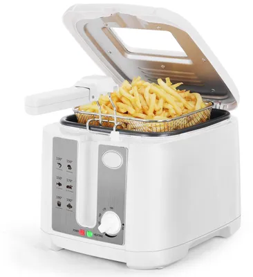 Fritteuse 1800 W 2,5 L mit Sichtfenster, Temperaturregelung, weiß