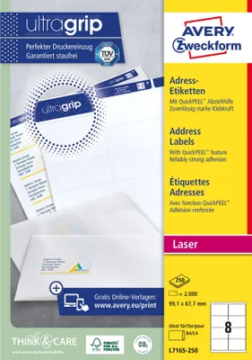 Produktbild von Avery – Etikett L7165–250, 99,1 x 67,7 mm, weiß, 2000 Etiketten