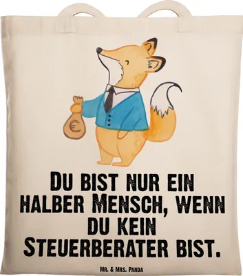 Produktbild von Mr. & Mrs. Panda Tote Bag Steuerberater Herz - Transparent - Geschenk, Büchertasche, Laptoptasche, Stoffbeutel, totebag, Einkaufstasche