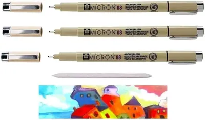 Produktbild von Sakura Pigma Micron Schwarz 08 – Set mit 3 Stiften – Set