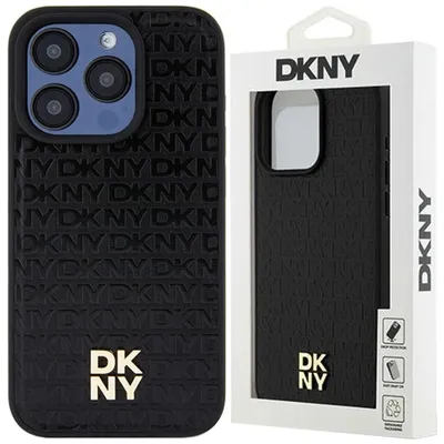 Produktbild von Etui Dkny Leder Monogramm Muster Metall Logo Magsafe Na Iphone 15 Pro - Czarne