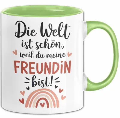 Produktbild von Beste Freundin Tasse Geschenk Lustige Geschenkidee Spruch Die Welt Ist Schön, Weil Du Meine Freundin Bist (Grün)