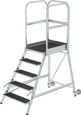 Produktbild von MUNK Podestleiter mit Rollen und Griff R13 Korund 5 Stufen