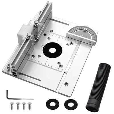 Produktbild von Einlegeplatte Set von 3 - Aluminiumlegierung - Einlegeplatten für Oberfräsen - Silberne Frästischplatte - Gehrungswinkel - Plattenmaße 240 x 200 x 5 mm - Frästischplatte