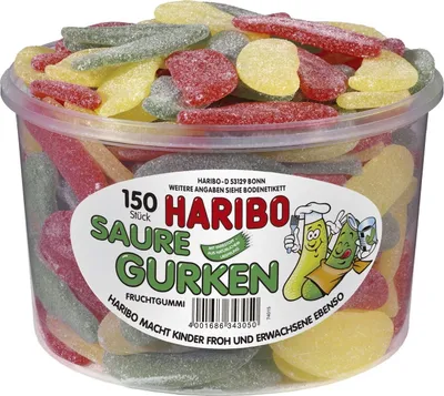 Obrázok produktu pre Haribo Sour Cucumber Fruit Gum Wine Gum Veggie 150 ks 1350g
