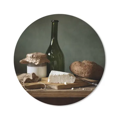 Produktbild von MuchoWow® Mauspad Mousepad Rustikal - Brie - Stillleben - Flasche - Brot 20x20 cm - Mousepads - Maus Mat - Pad - Mausunterlage - Schreibtischmatte