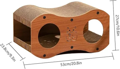 Immagine prodotto di Cuccia a forma di onda per gatti, realizzata in cartone premium, 2 in 1, modello "Nocciola" – Grande (53 x 27 x 24 cm)