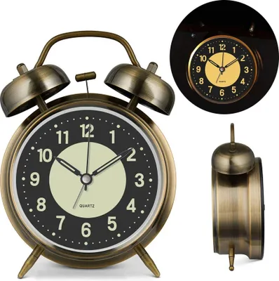 Produktbild von 4" Metall Retro Wecker Doppelglocken Design Leiser Betrieb Mit Nachtlicht NEU