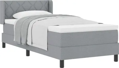 Image de Lit boxspring vidaXL avec tête de lit, gris clair, 190 x 90 cm, tissu