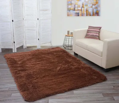 Produktbild von Teppich HWC-F69, Shaggy Läufer Hochflor Langflor, Stoff/Textil flauschig weich 230x160cm  dunkelbraun