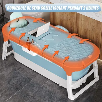 Produktbild von Faltbare Badewanne Erwachsene XL, Foldable Bathtub 118x60x53cm, Tragbare Klappbadewanne mit abnehmbare Abdeckung,Idea für kleines Badezimmer, Blau
