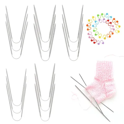 Produktbild von Set mit 15 Rundstricknadeln und 30 Maschenmarkierern aus Edelstahl in 5 Größen (2 mm, 2,5 mm, 3 mm, 3,5 mm, 4 mm)