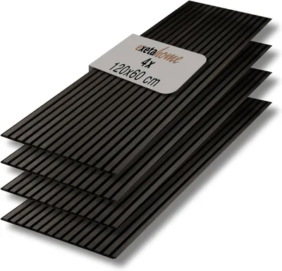 Produktbild von Exeta Home Akustikpaneele I 4 Stück je 60 x 120 cm I Wandpaneel Holzpaneele Echtholz-Furnier für Schallabsorption I Farbe: Schwarzeiche Royal