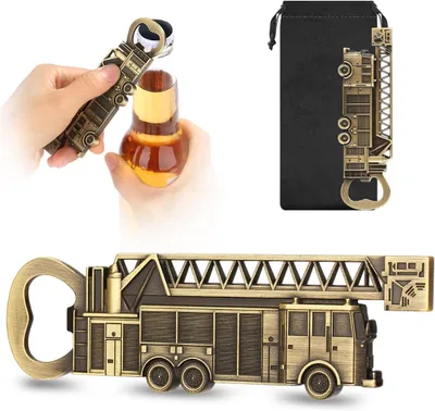 Immagine prodotto di Apertiscatole - Camion dei pompieri - Regalo perfetto a tema pompieri - Regalo a tema birra - Regali a tema pompieri per uomini - Regali di Natale - Regalo per la festa del papà