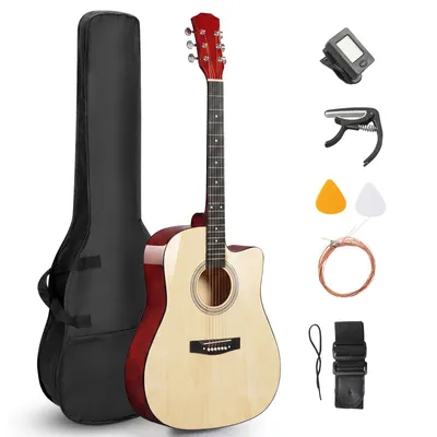 Produktbild von LEADZM Akustikgitarre 38 Zoll Cutaway Westerngitarre Set, Holz Gitarre für Anfänger Erwachsene Jugendliche Kinder, Komplettes Zubehörpaket Natur