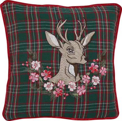 Produktbild von Greengate Dagmar Kissenhülle deer green mit Stick 40 x 40 cm