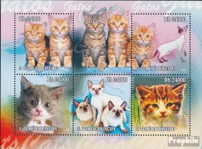 Produktbild von Briefmarken Sao Tome e Principe 2010 Mi 4610-4614 Kleinbogen (kompl. Ausgabe) postfrisch Katzen