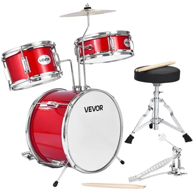 Obrázok produktu pre VEVOR súprava bicích, 3-dielna, súprava bicích s 35,6 cm basovým bubnom, 25,4 cm snare bubnom a 20,3 cm tom-tómami, súprava bicích nástrojov na výučbu hudby, ideálna pre deti od 6 do 13 rokov (červená)