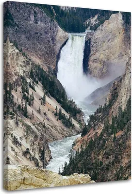 Produktbild von Leinwandbild wasserfall in den bergen felsen bäume natur 80x120 cm Feeby grau wandbild bereit zum aufhängen