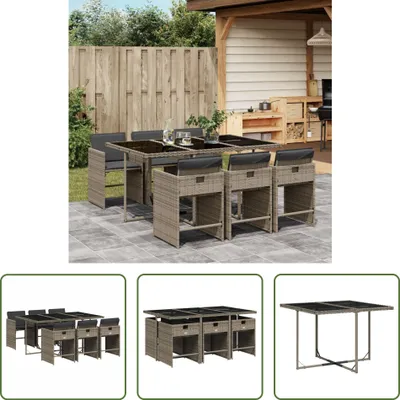 Produktbild von The Living Store 7-tlg. Garten-Essgruppe mit Kissen Grau Poly Rattan