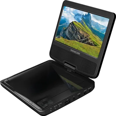 Obrázok produktu pre SENCOR SPV 2722 Prenosné DVD, 7" TFT LCD displej s LED podsvietením, otočná obrazovka, USB vstup, zabudovaný stereo reproduktor, ochrana pri otrasoch